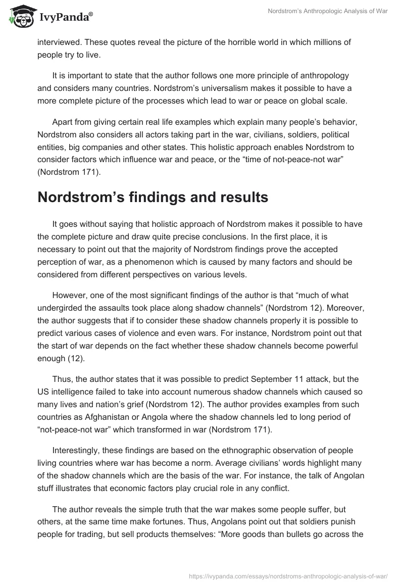Nordstrom’s Anthropologic Analysis of War. Page 2
