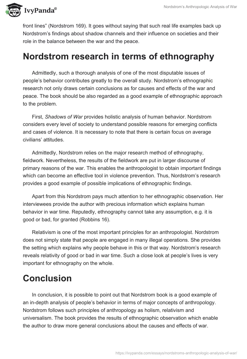 Nordstrom’s Anthropologic Analysis of War. Page 3