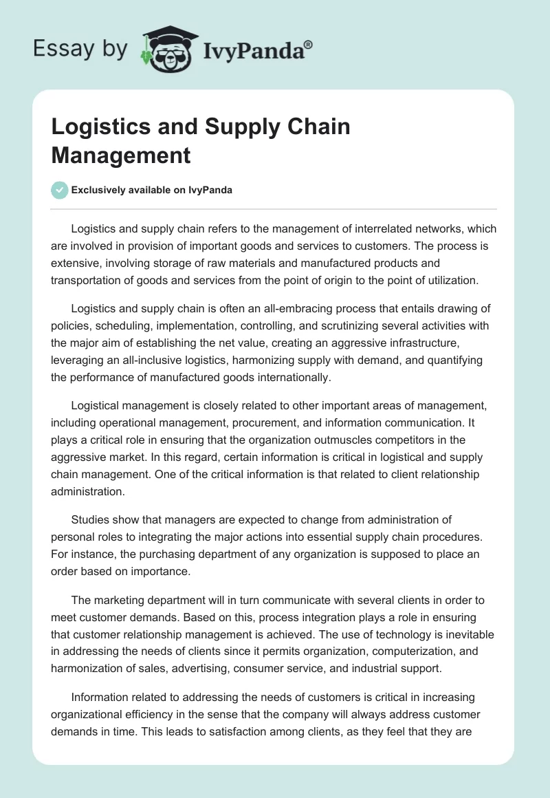 Logistics and Supply Chain Management. Page 1