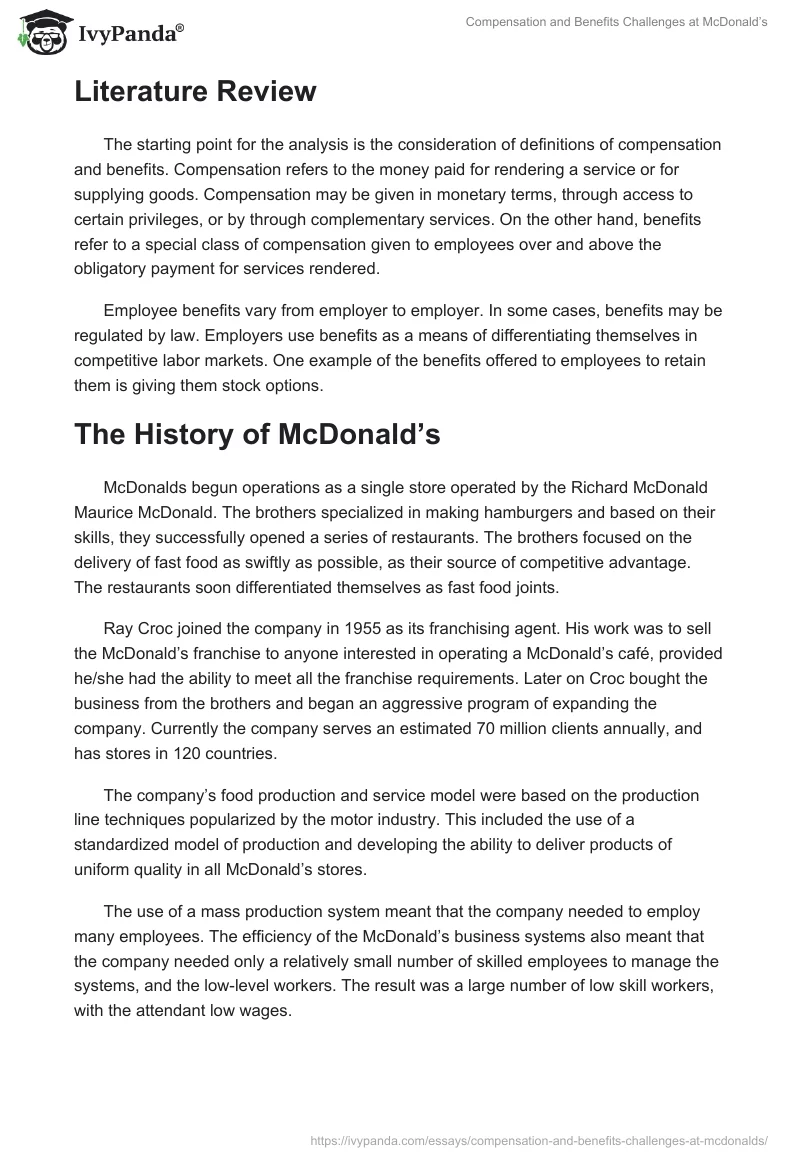 Compensation and Benefits Challenges at McDonald’s. Page 2