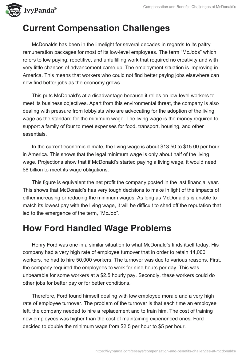 Compensation and Benefits Challenges at McDonald’s. Page 3