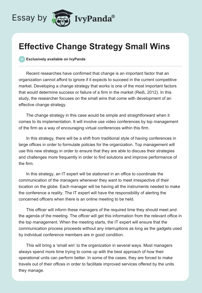 Effective Change Strategy Small Wins. Page 1