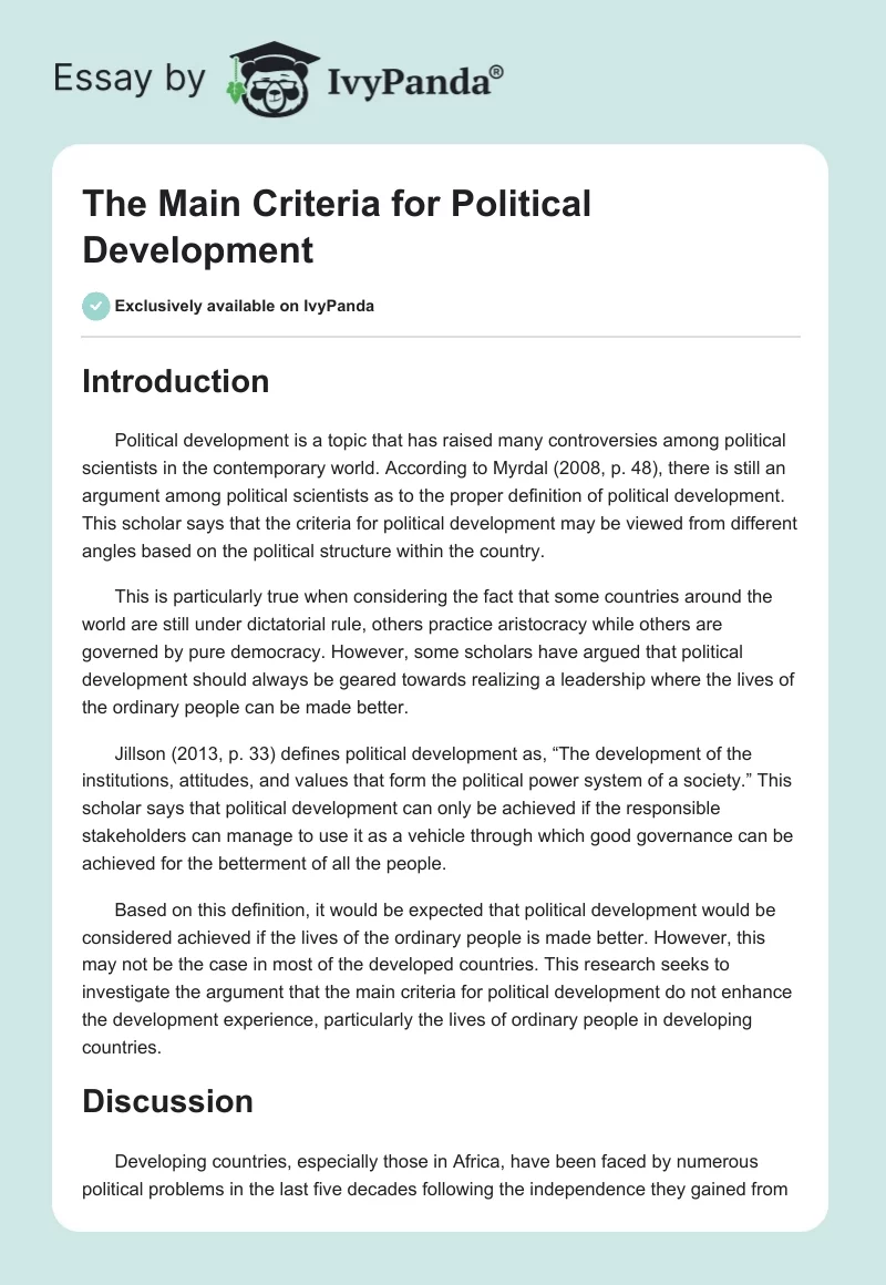 The Main Criteria for Political Development. Page 1