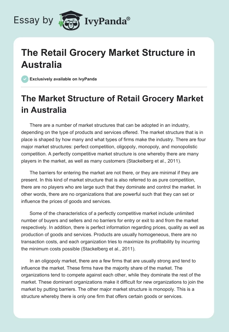 The Retail Grocery Market Structure in Australia. Page 1