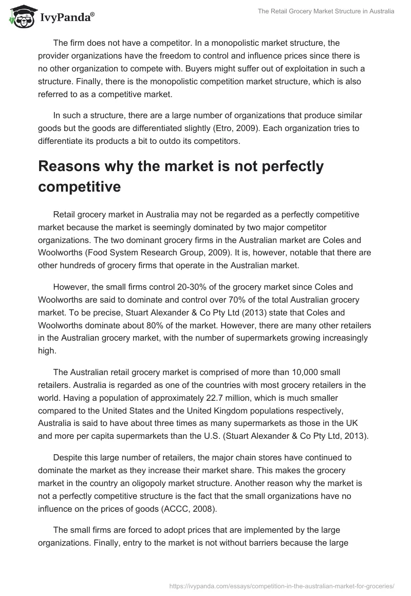 The Retail Grocery Market Structure in Australia. Page 2