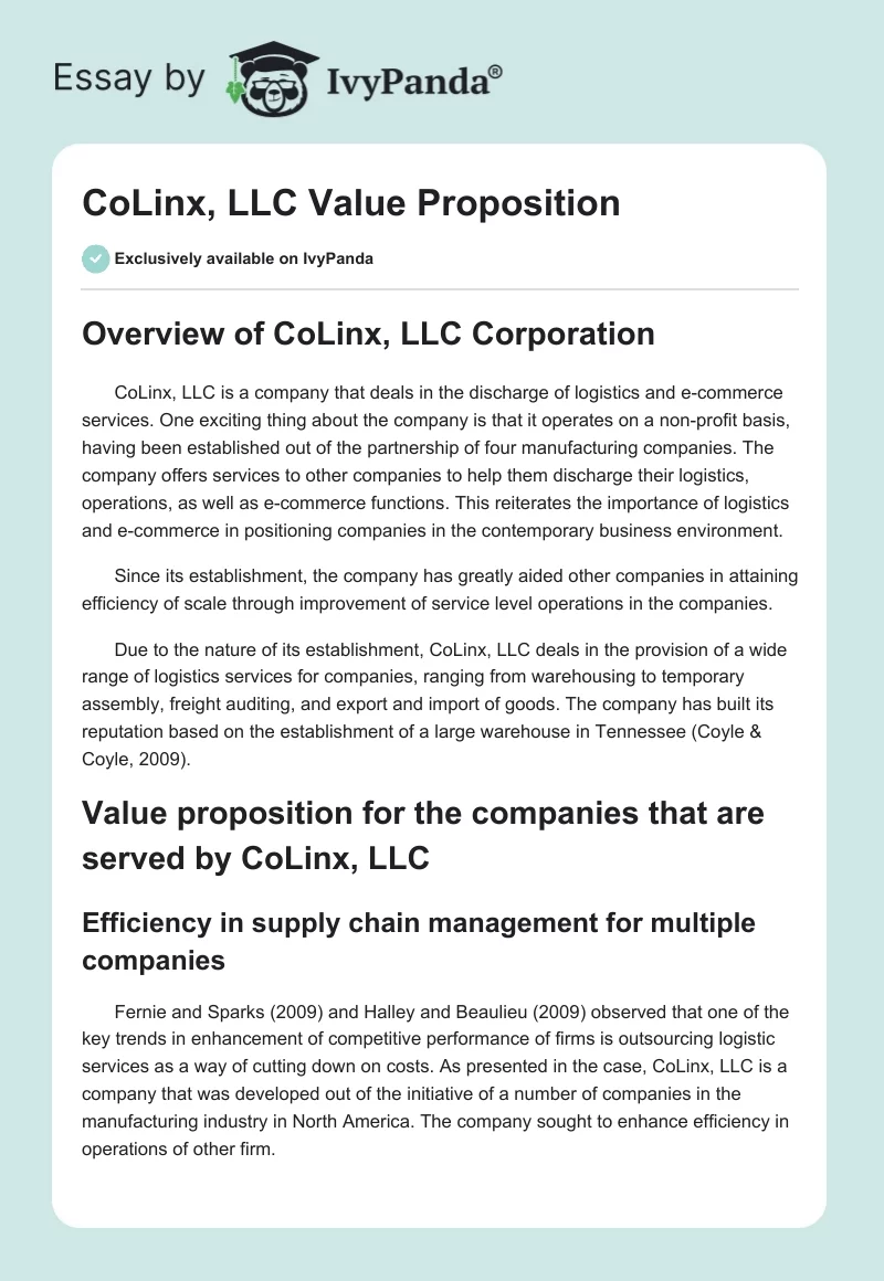 CoLinx, LLC Value Proposition. Page 1