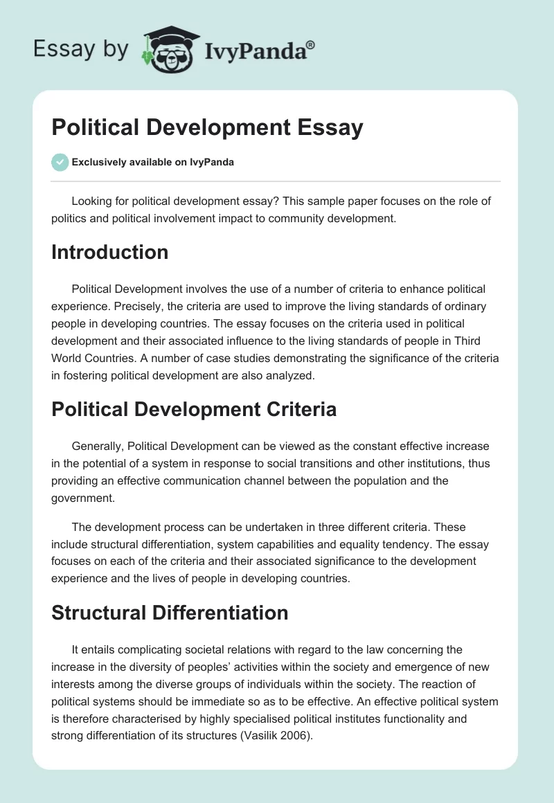 Political Development Essay. Page 1