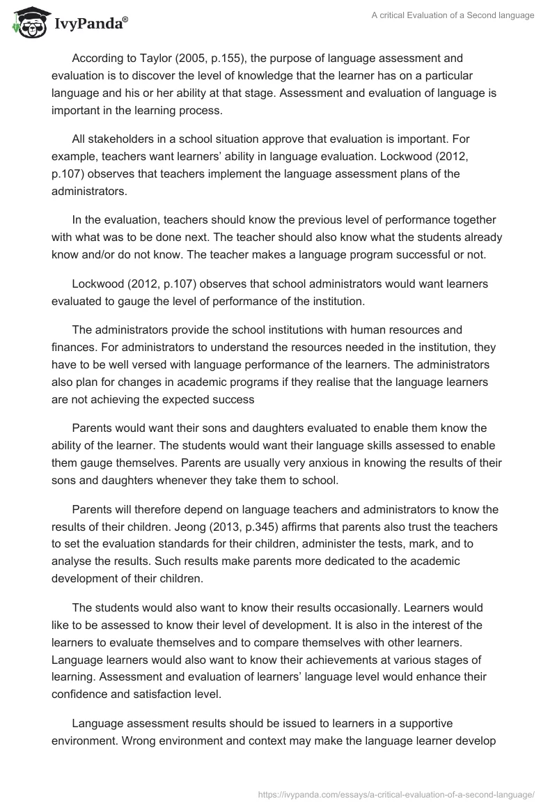 A critical Evaluation of a Second language. Page 2