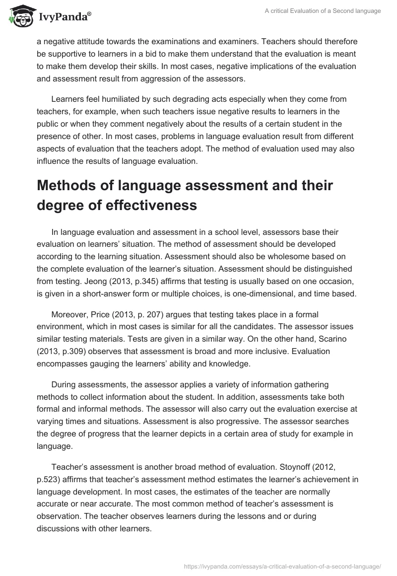 A critical Evaluation of a Second language. Page 3