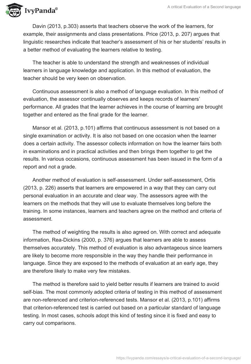 A critical Evaluation of a Second language. Page 4