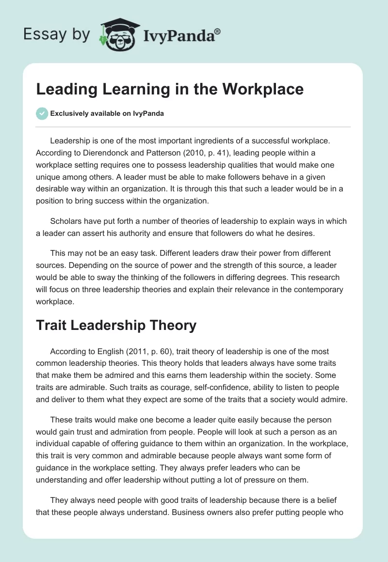 Leading Learning in the Workplace. Page 1