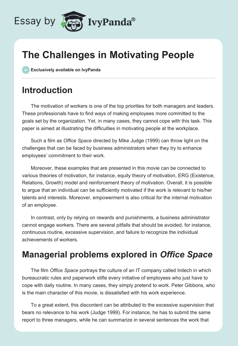 The Challenges in Motivating People. Page 1