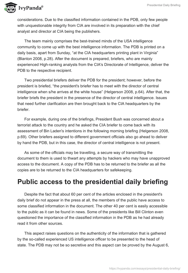 Presidential Daily Briefing. Page 2