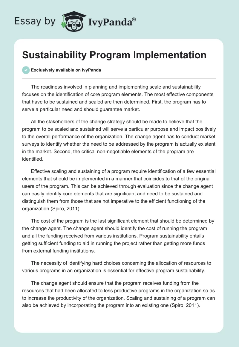 Sustainability Program Implementation. Page 1