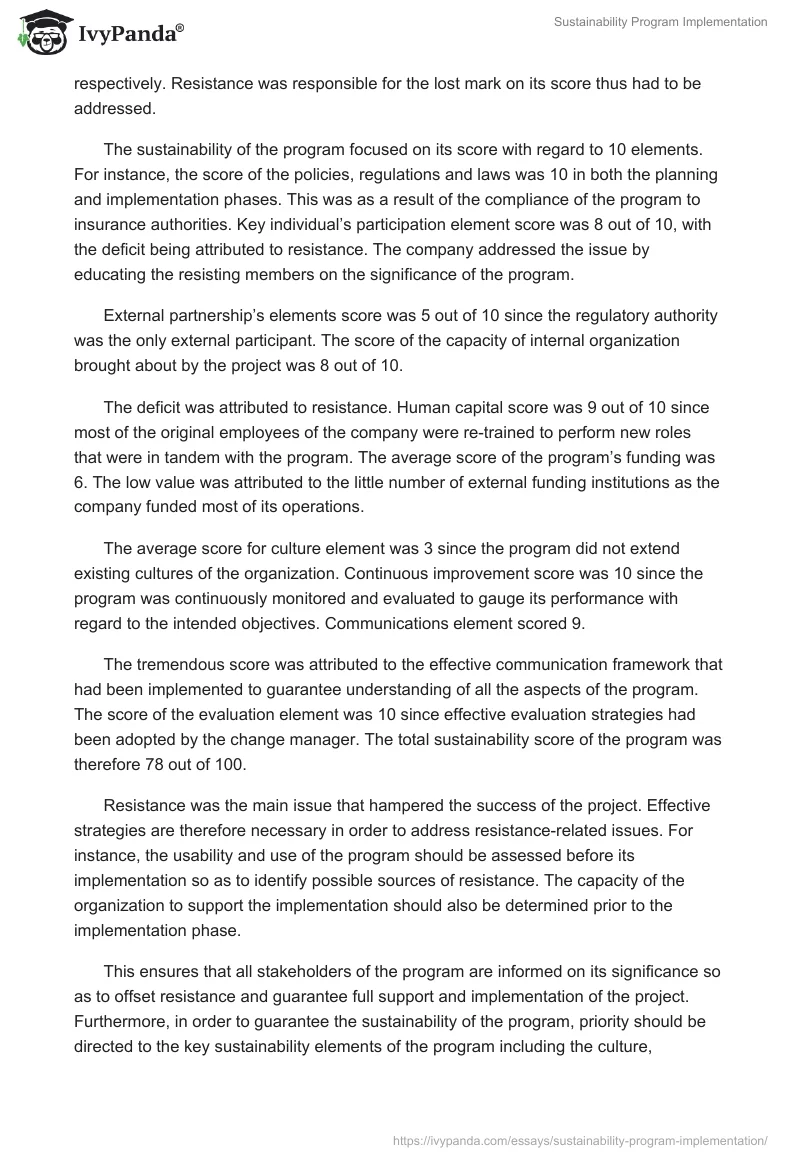 Sustainability Program Implementation. Page 3