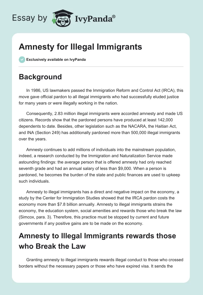 Amnesty for Illegal Immigrants. Page 1