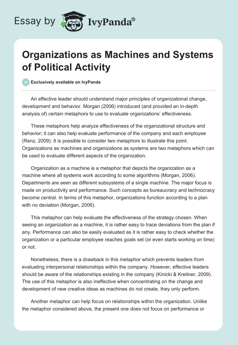 Organizations as Machines and Systems of Political Activity. Page 1