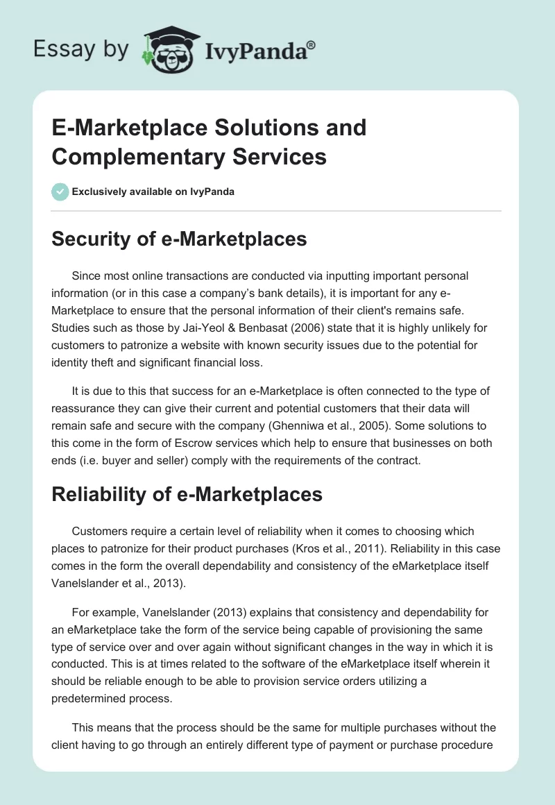 E-Marketplace Solutions and Complementary Services. Page 1