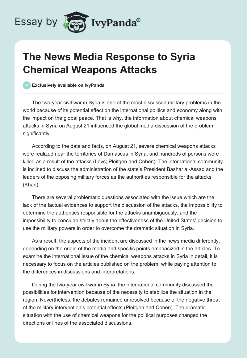 The News Media Response to Syria Chemical Weapons Attacks. Page 1
