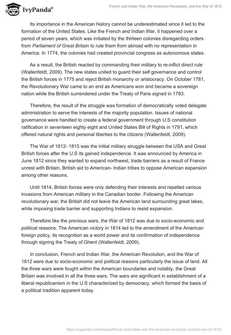 French and Indian War, the American Revolution, and the War of 1812. Page 2