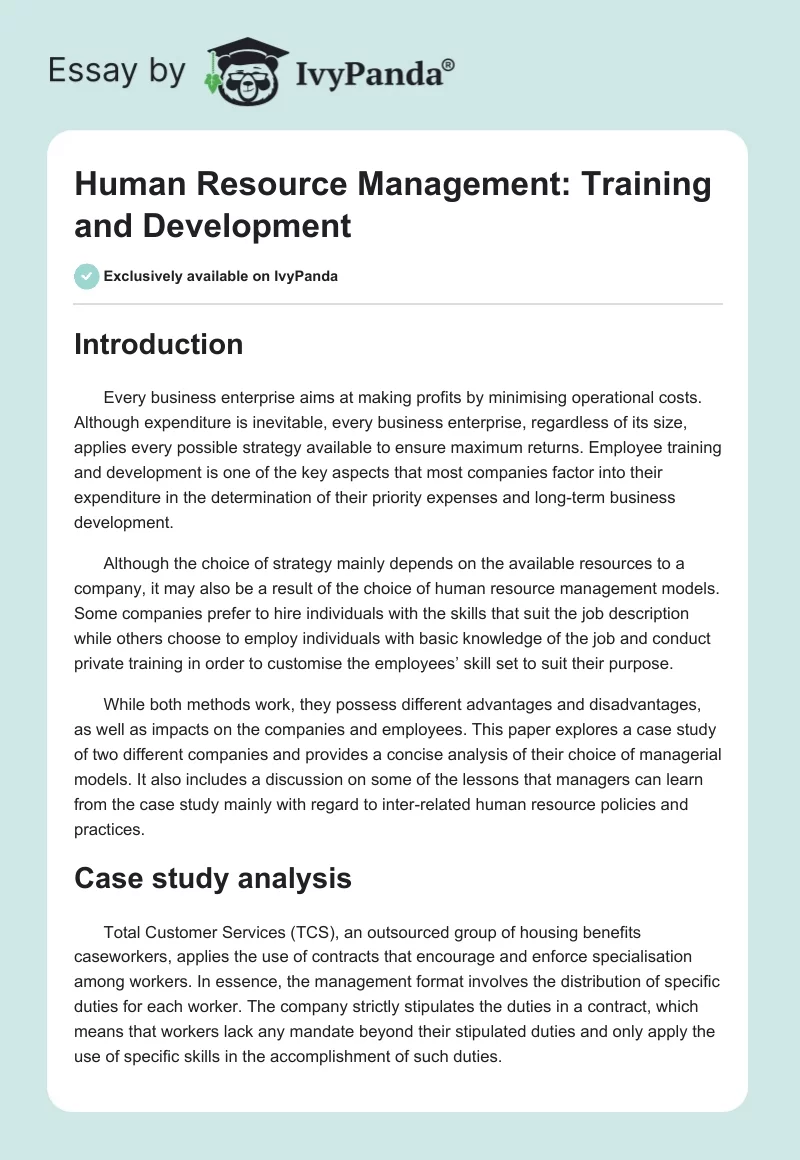 Human Resource Management: Training and Development. Page 1
