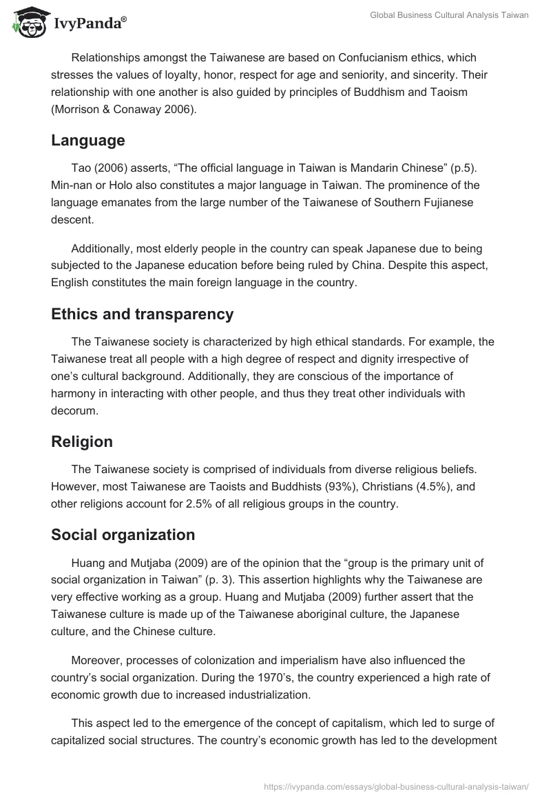 Global Business Cultural Analysis Taiwan. Page 2
