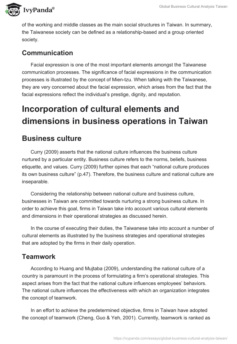 Global Business Cultural Analysis Taiwan. Page 3