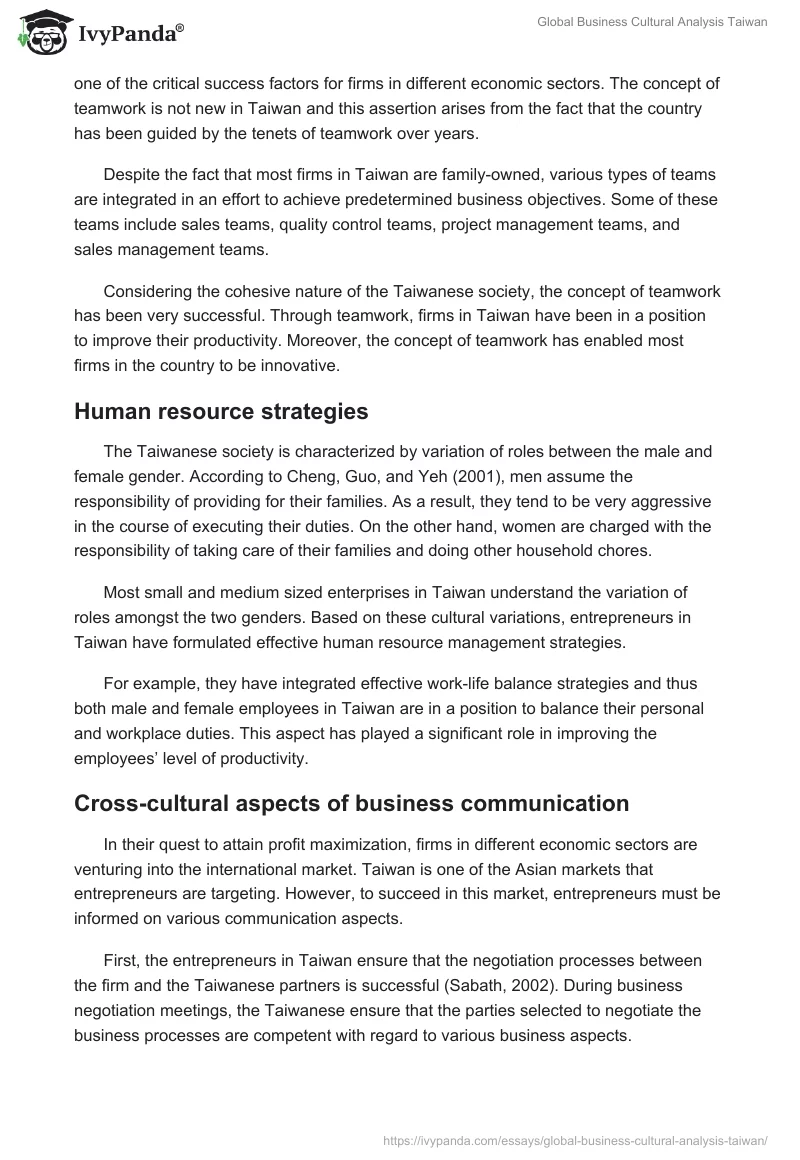Global Business Cultural Analysis Taiwan. Page 4