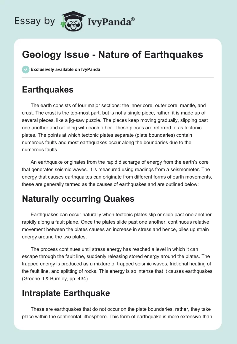Geology Issue - Nature of Earthquakes. Page 1