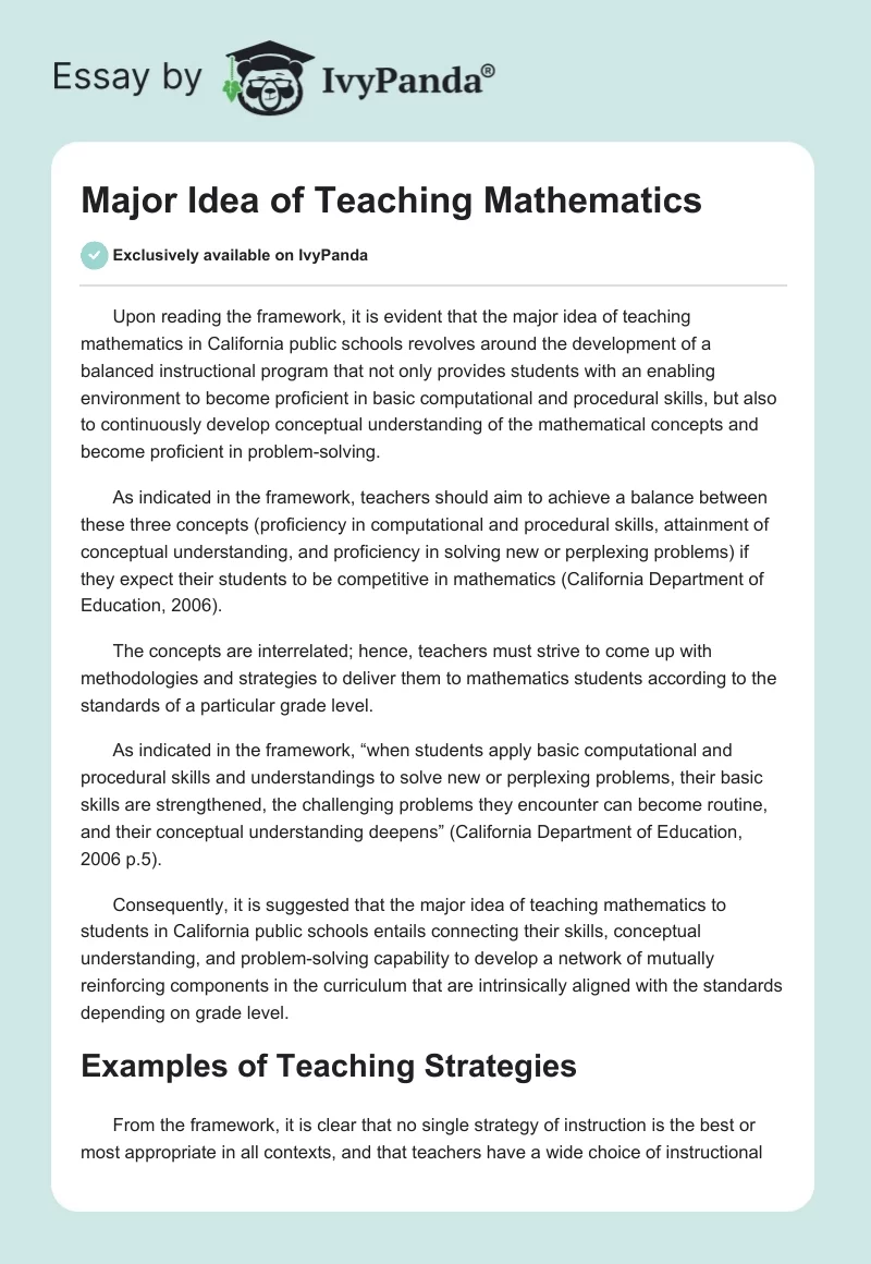 Major Idea of Teaching Mathematics. Page 1