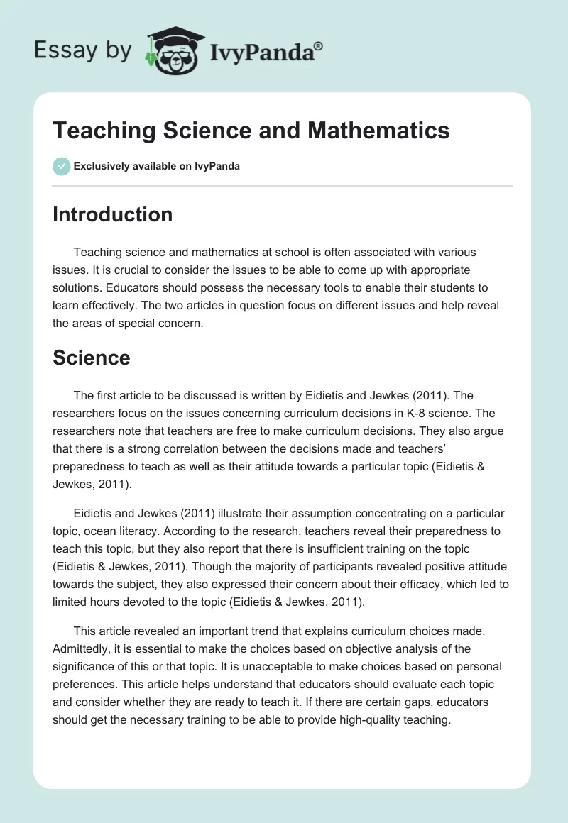 Teaching Science and Mathematics. Page 1