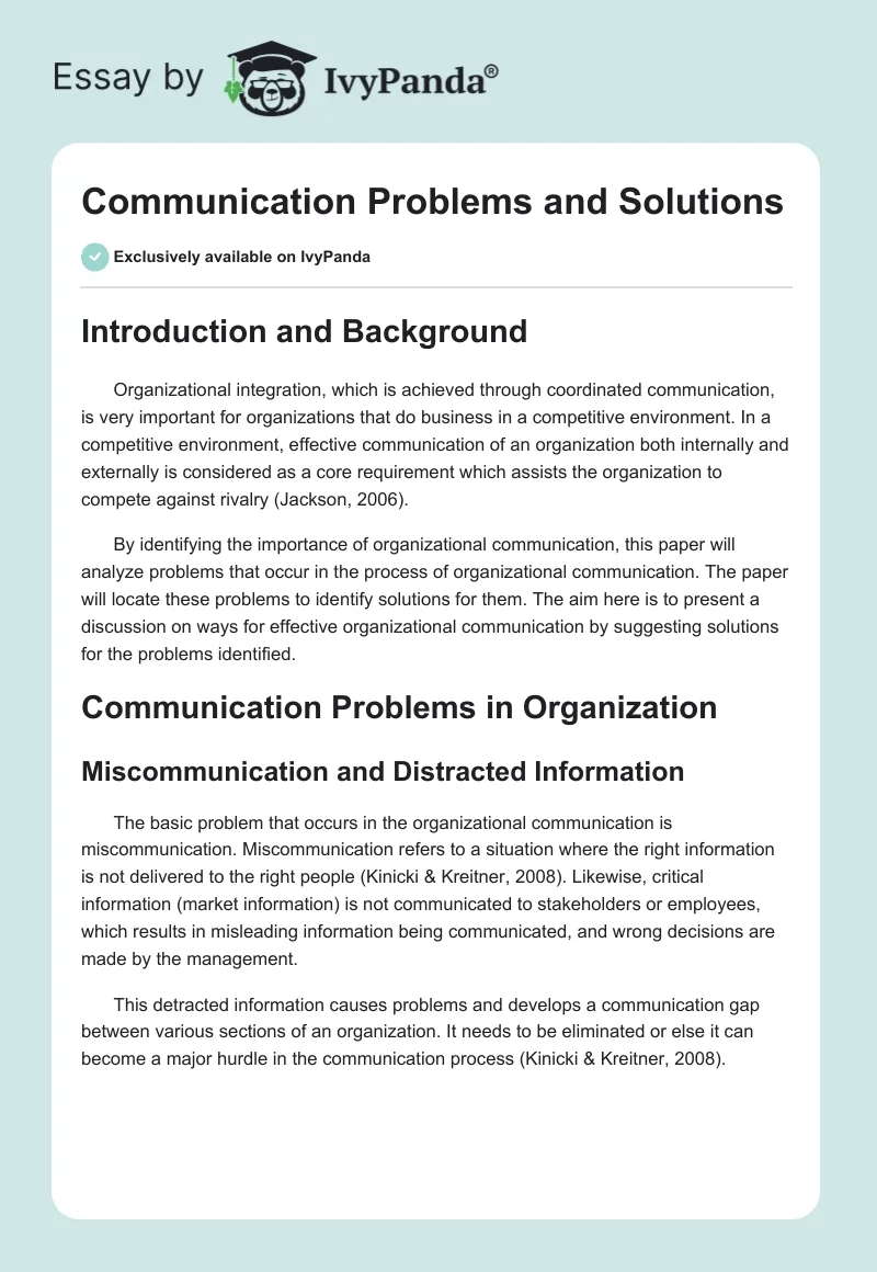 Communication Problems and Solutions. Page 1