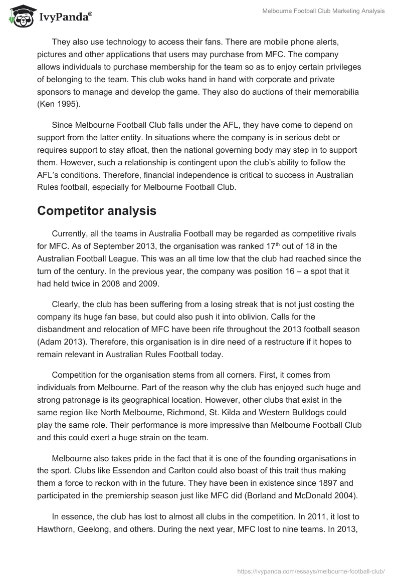 Melbourne Football Club Marketing Analysis. Page 5
