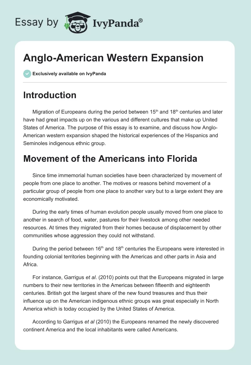 Anglo-American Western Expansion. Page 1