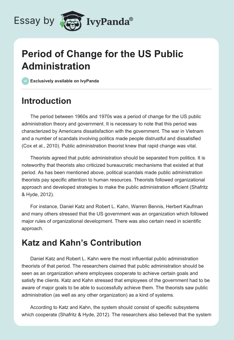 Period of Change for the US Public Administration. Page 1