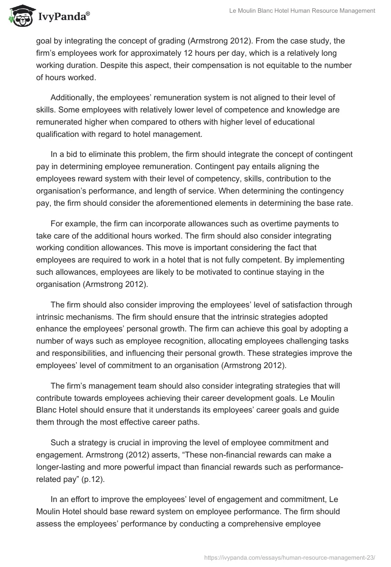 Le Moulin Blanc Hotel Human Resource Management. Page 4