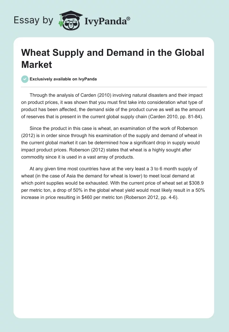 Wheat Supply and Demand in the Global Market. Page 1