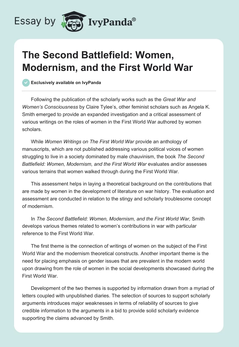 The Second Battlefield: Women, Modernism, and the First World War. Page 1