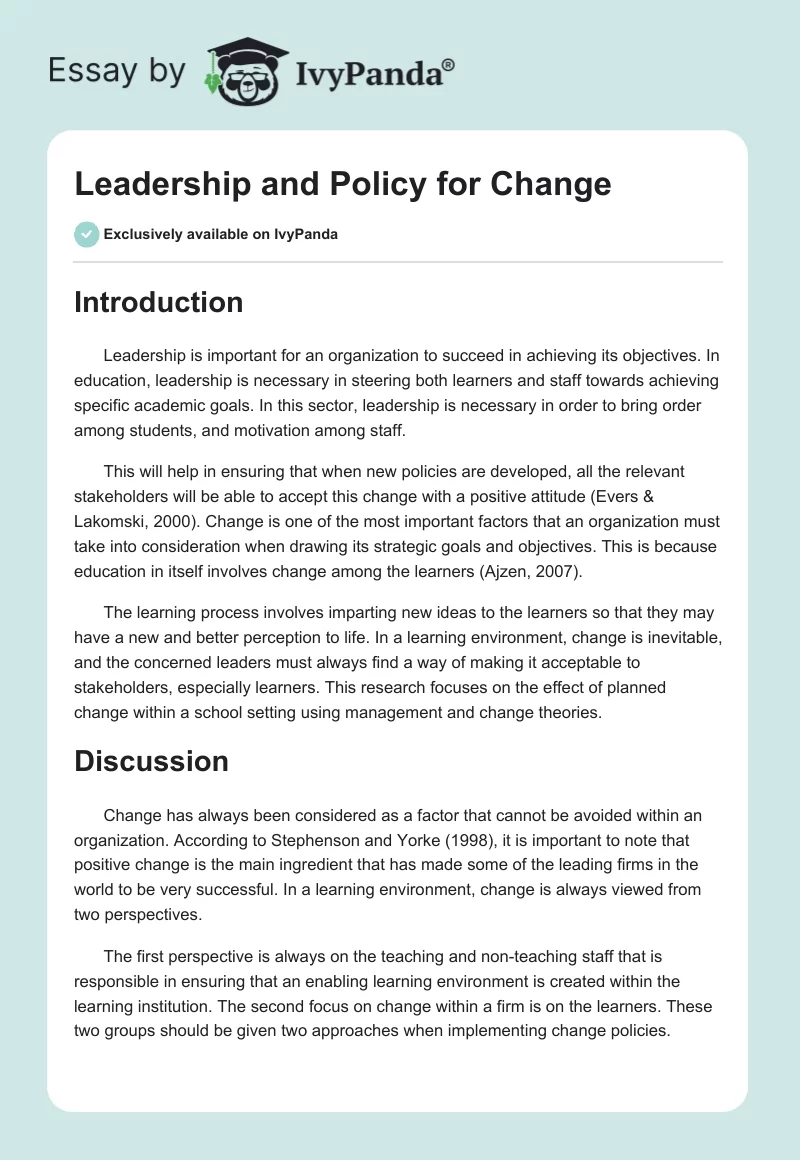 Leadership and Policy for Change. Page 1