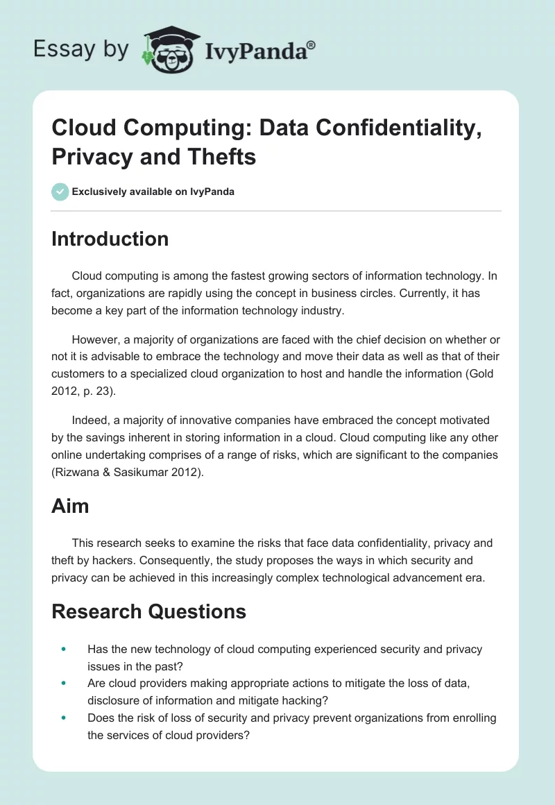 Cloud Computing: Data Confidentiality, Privacy and Thefts. Page 1