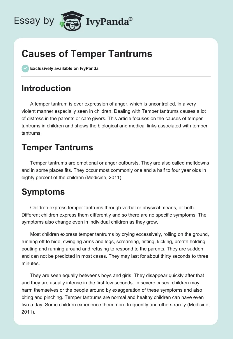 Causes of Temper Tantrums. Page 1