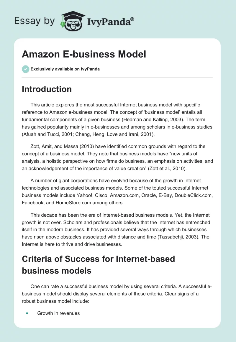 Amazon E-Business Model. Page 1