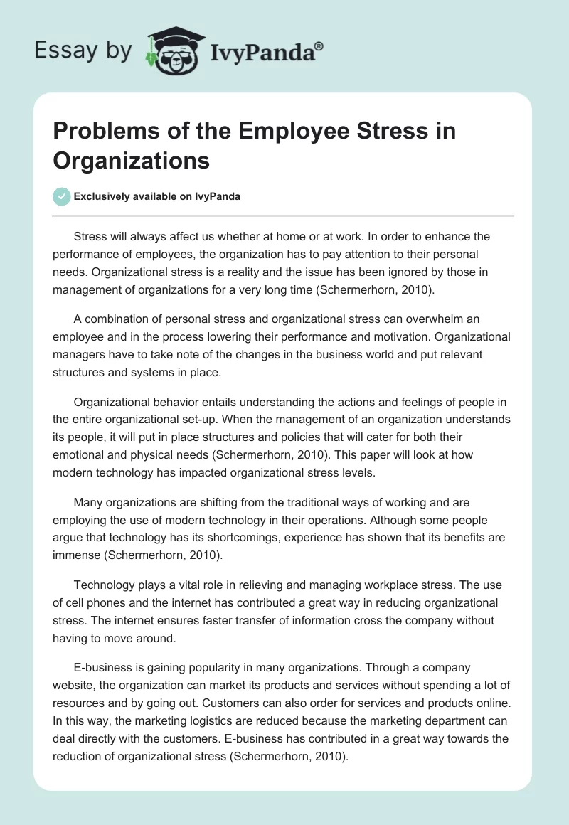 Problems of the Employee Stress in Organizations. Page 1