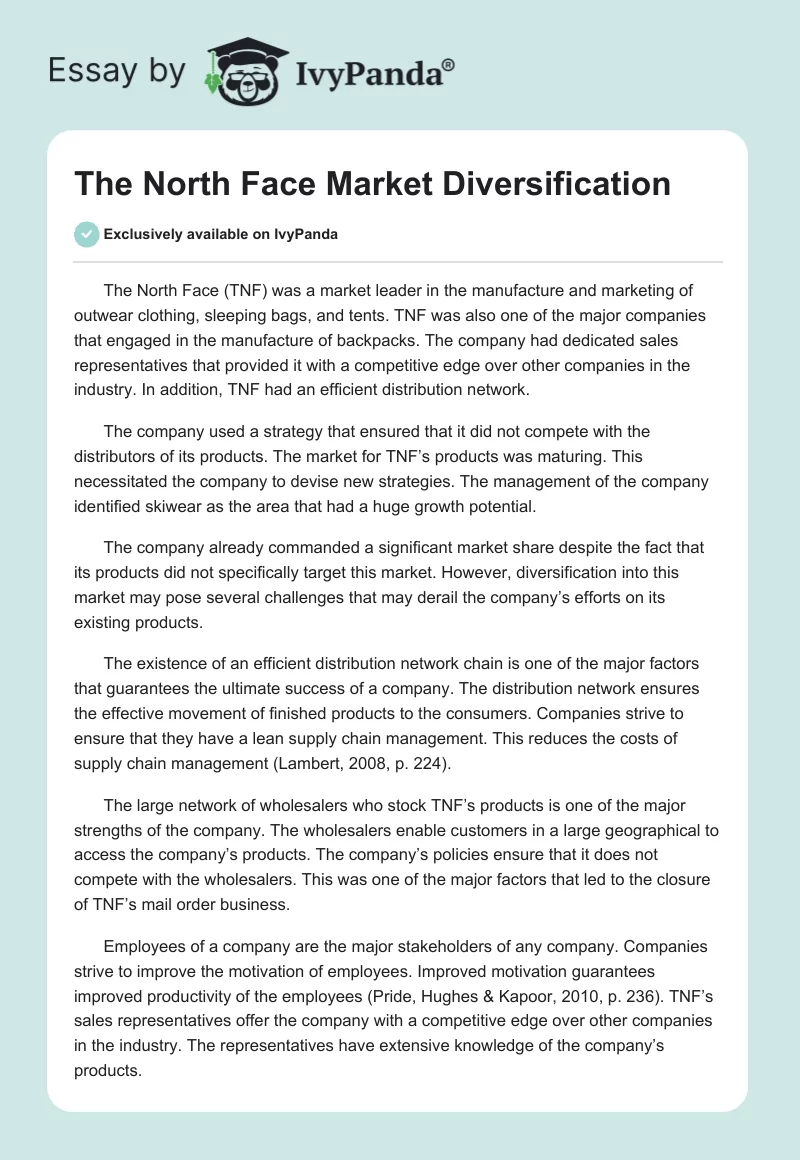 The North Face Market Diversification. Page 1