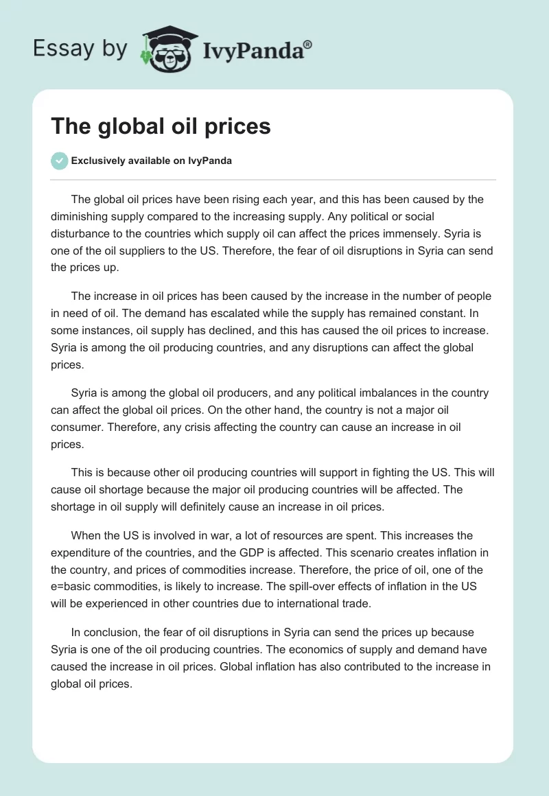 The global oil prices. Page 1