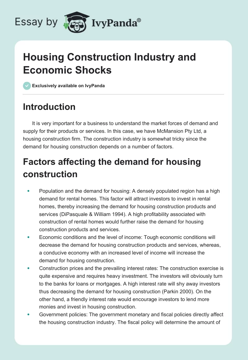 Housing Construction Industry and Economic Shocks. Page 1