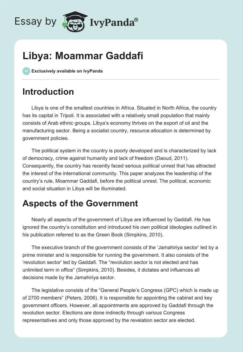Libya: Moammar Gaddafi. Page 1