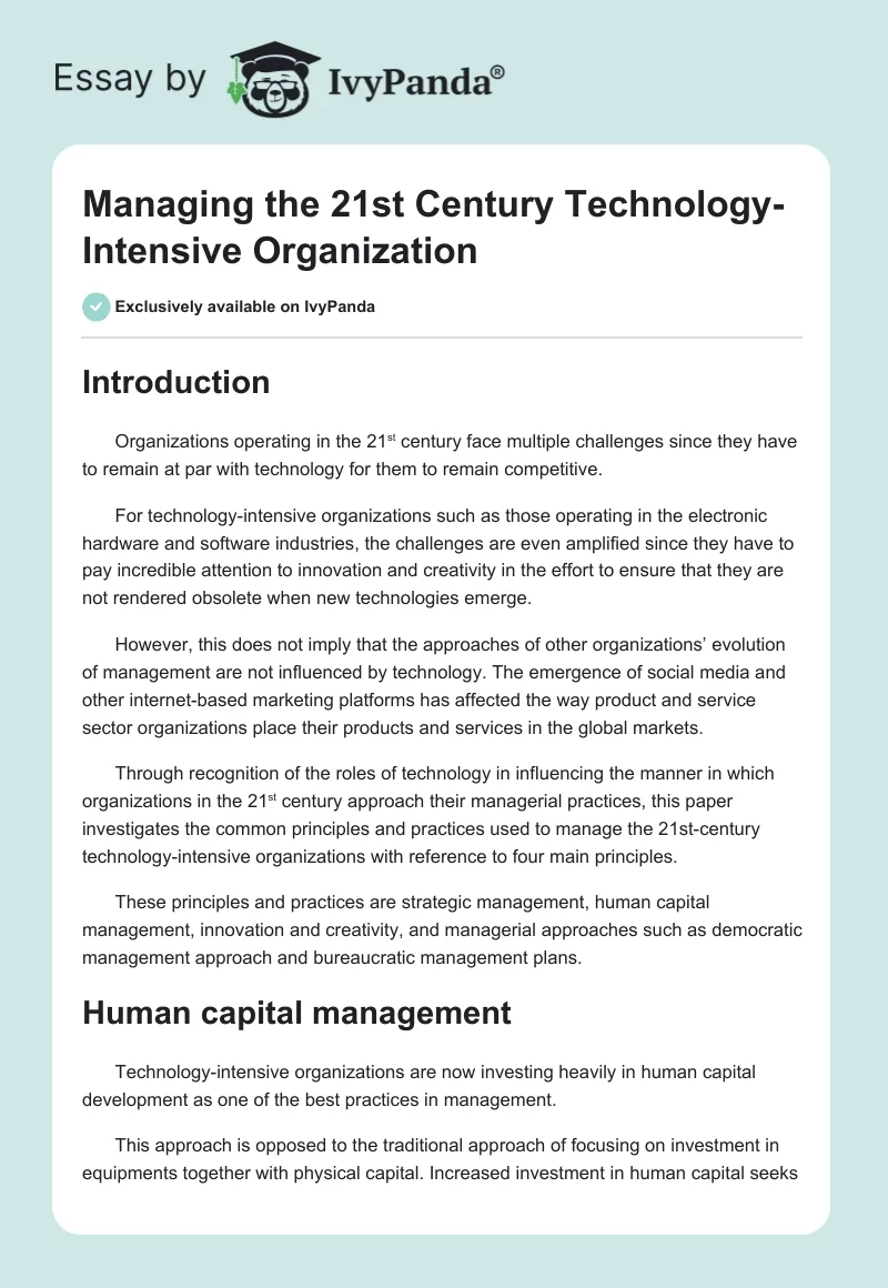 Managing the 21st Century Technology-Intensive Organization. Page 1