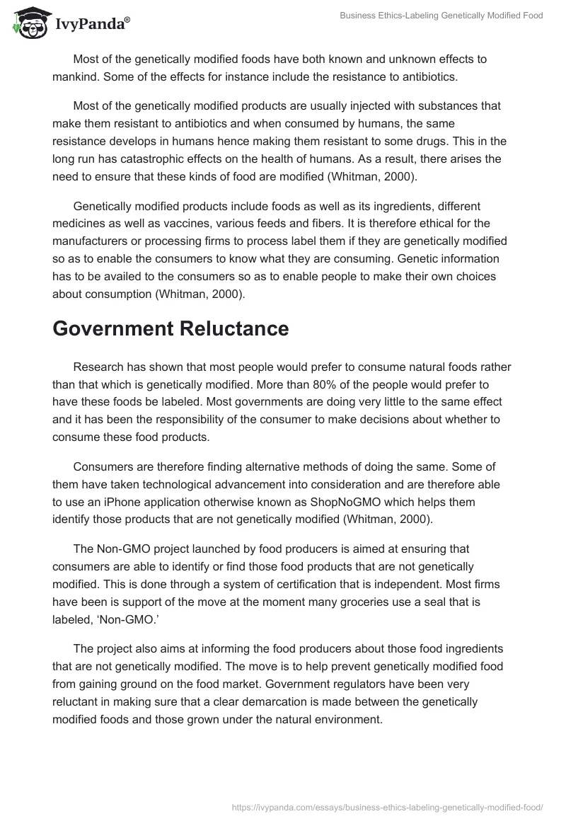 Business Ethics-Labeling Genetically Modified Food. Page 2