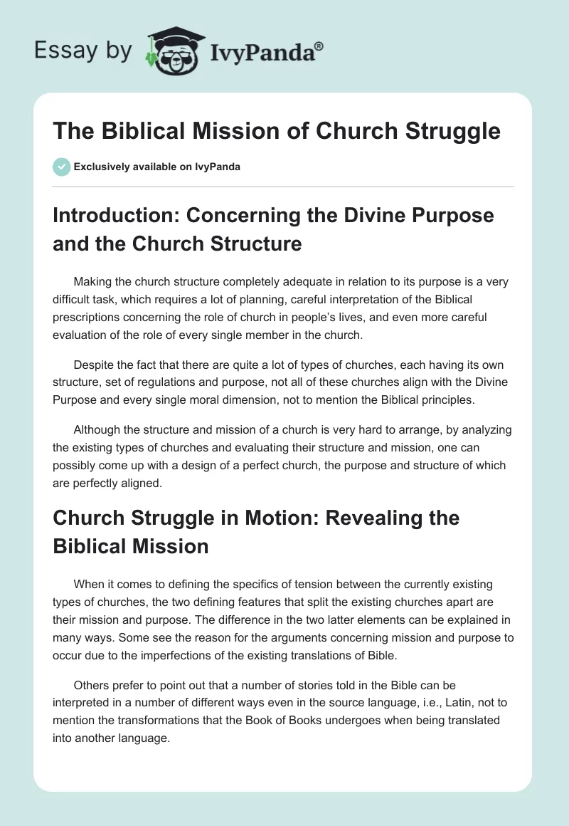 The Biblical Mission of Church Struggle. Page 1